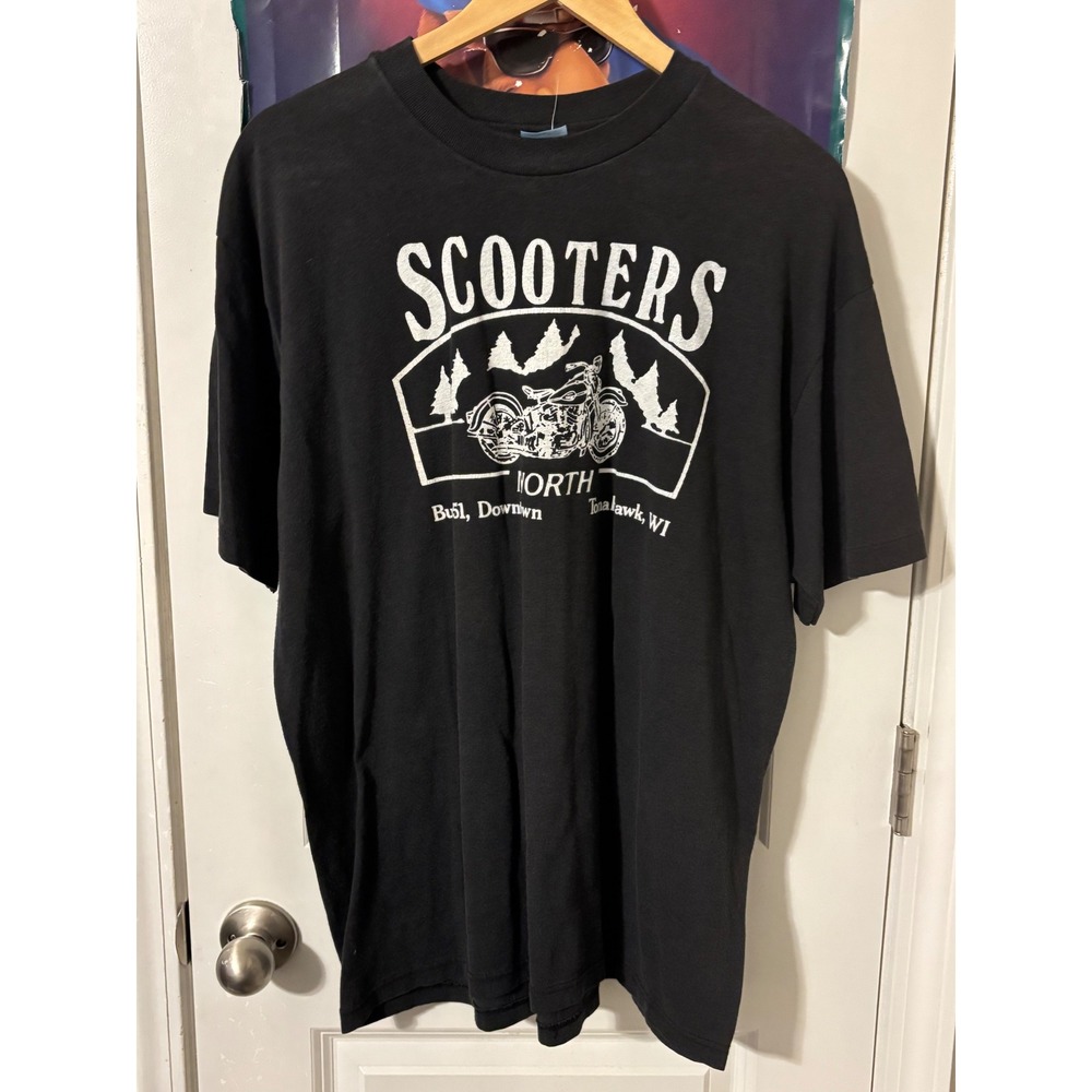 Vintage Stedman Scooters North Motorcycle T-Shirt XL Tomahawk WI  Black